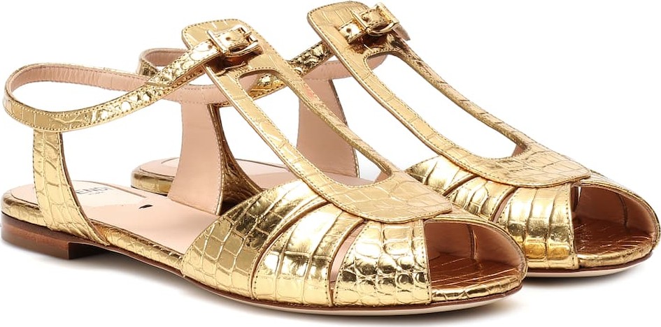 Fendi Embossed leather sandals