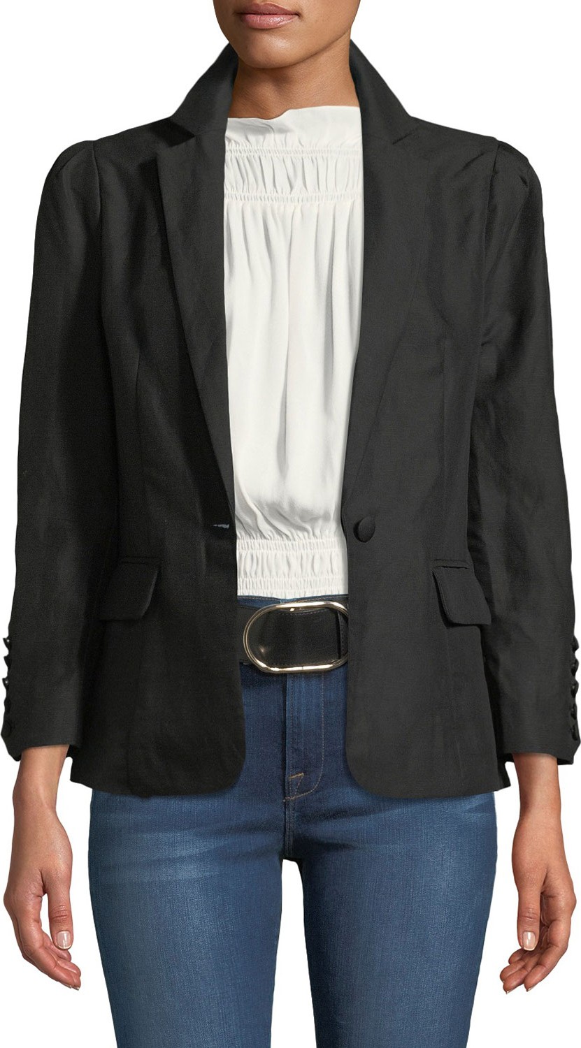 FRAME DENIM One-Button Pleated Linen Blazer