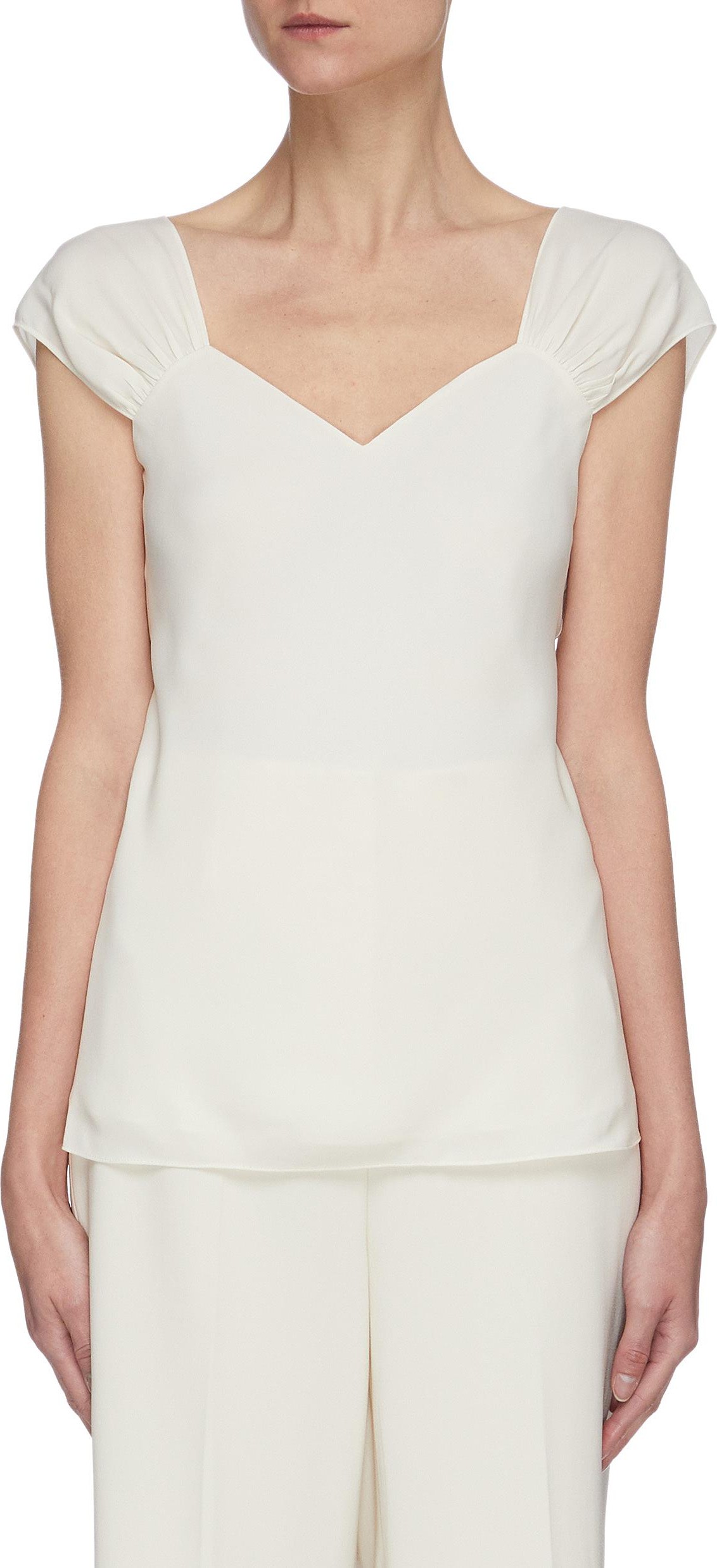 Theory Ruched cap sleeve silk top