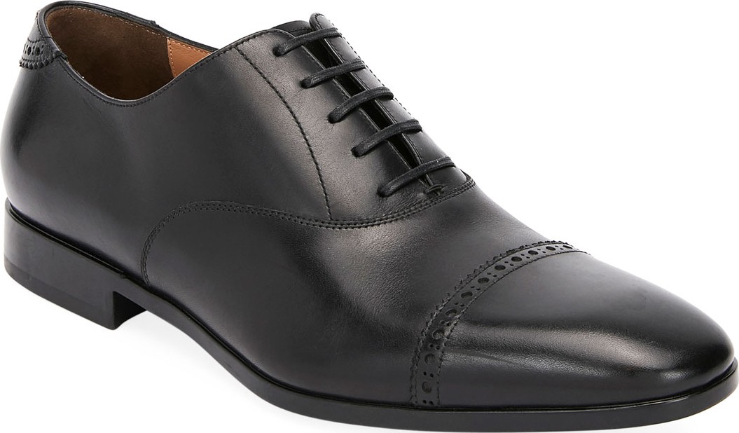 Salvatore Ferragamo Men's Boston Leather Lace-Up Dress Oxford, Black