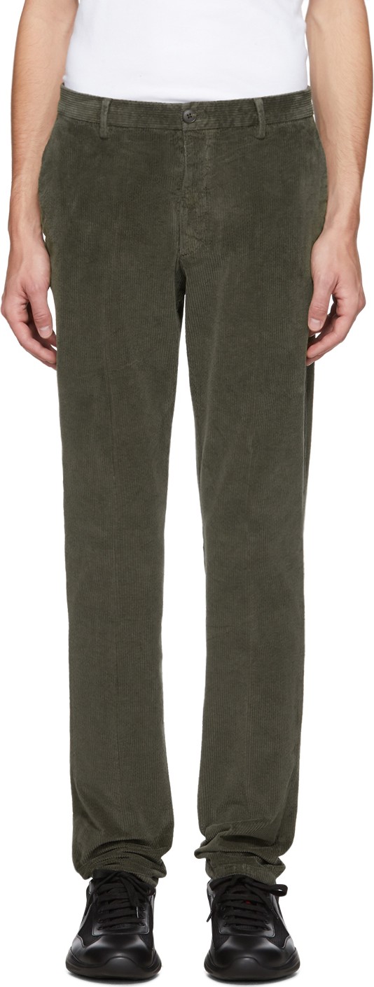 Z Zegna Green Corduroy Long Sport Trousers