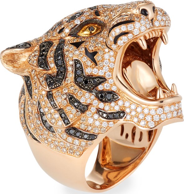 Roberto Coin 18k Rose Gold Diamond Pave Tiger Ring, Size 7