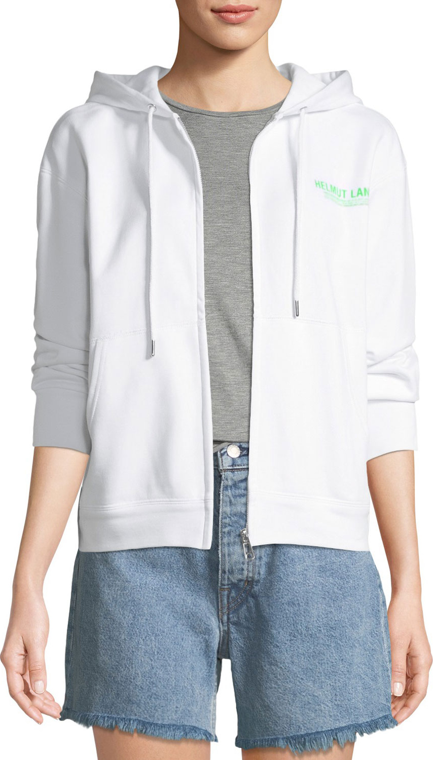 Helmut Lang Zip-Front Cotton Logo Hoodie Sweatshirt