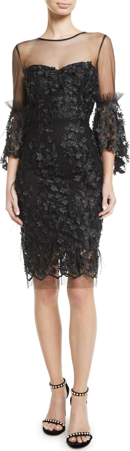 MILLY Chrissy Embroidery & Feather Dress