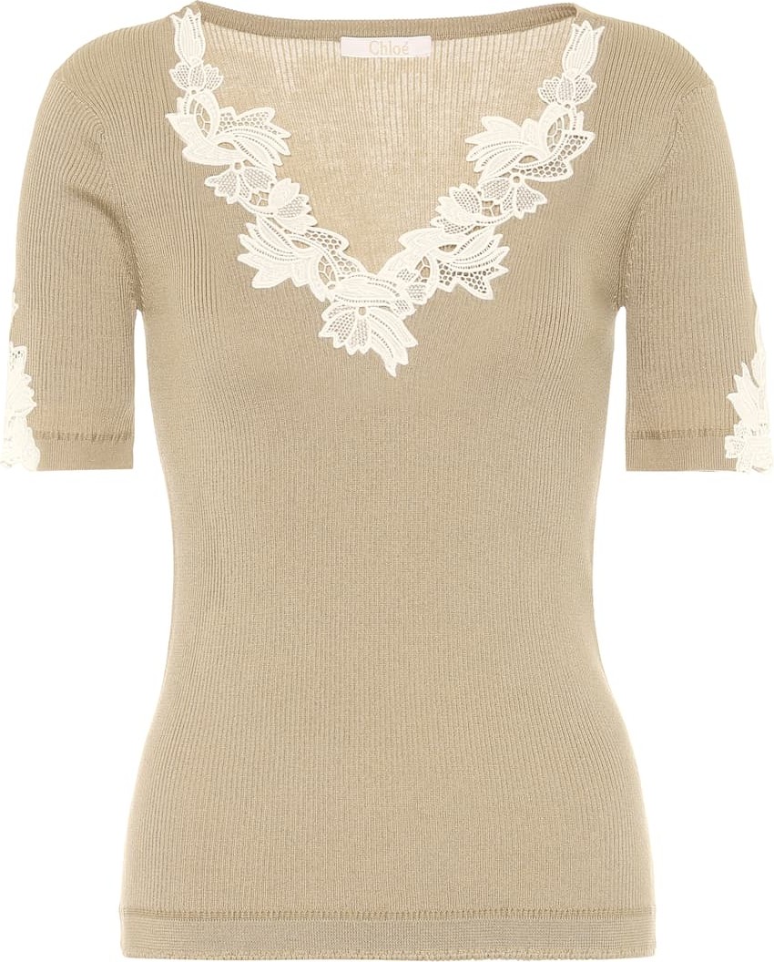 Chloe Lace-trimmed ribbed-knit cotton top