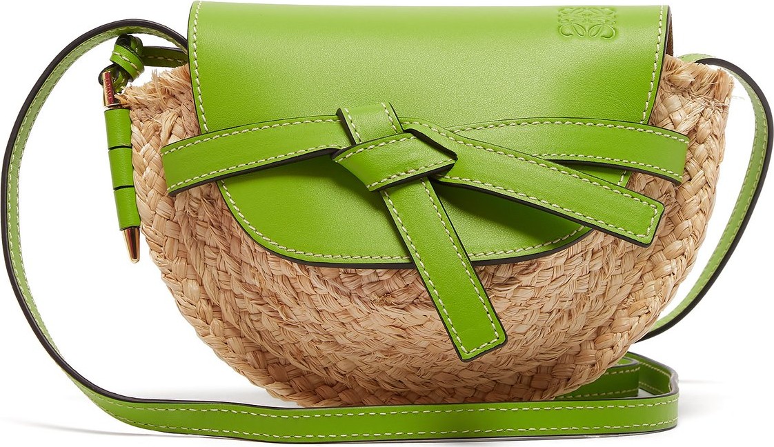 LOEWE Gate mini leather and raffia cross-body bag