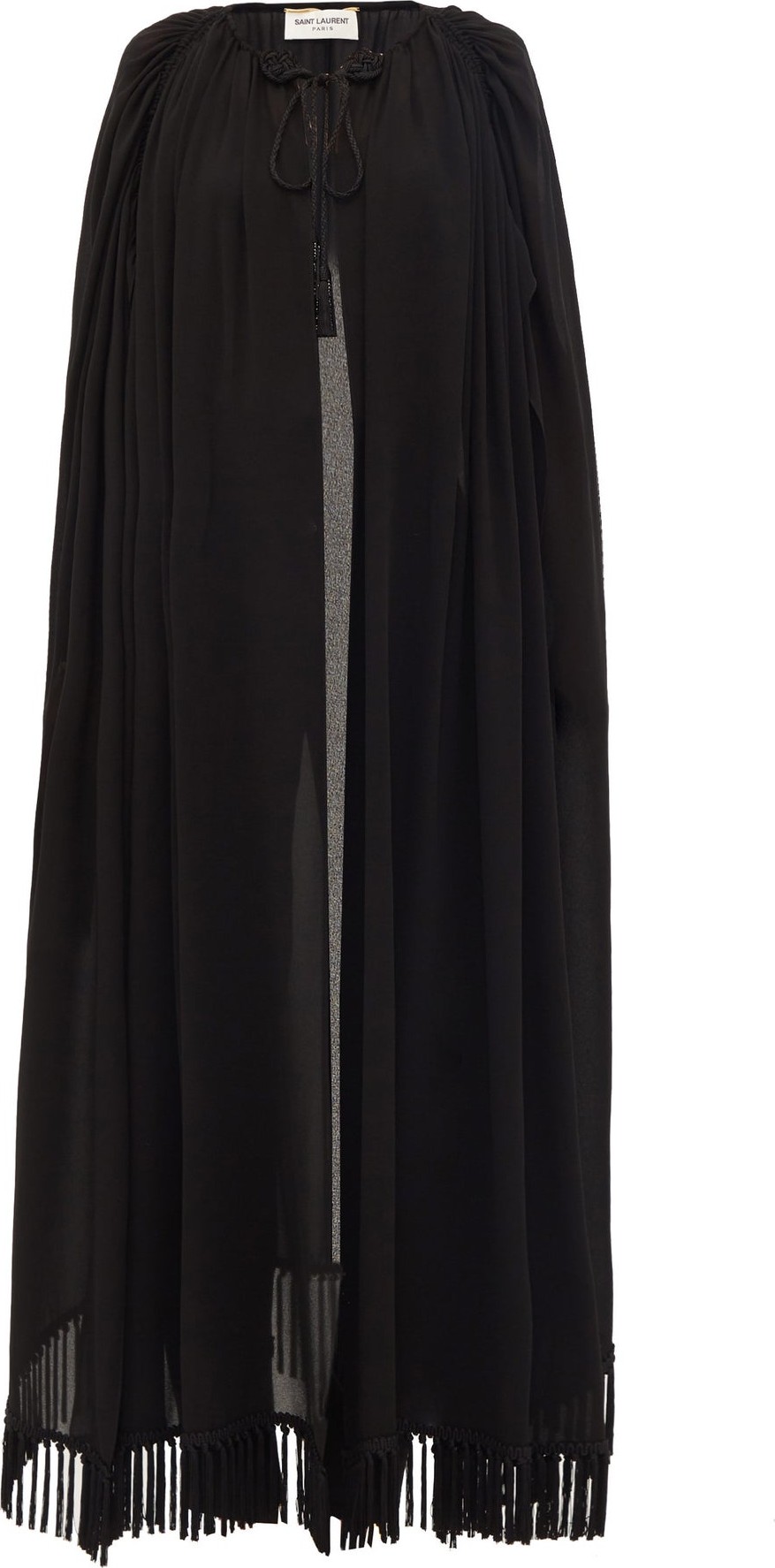 Saint Laurent Tassel-fringed long crepe cape
