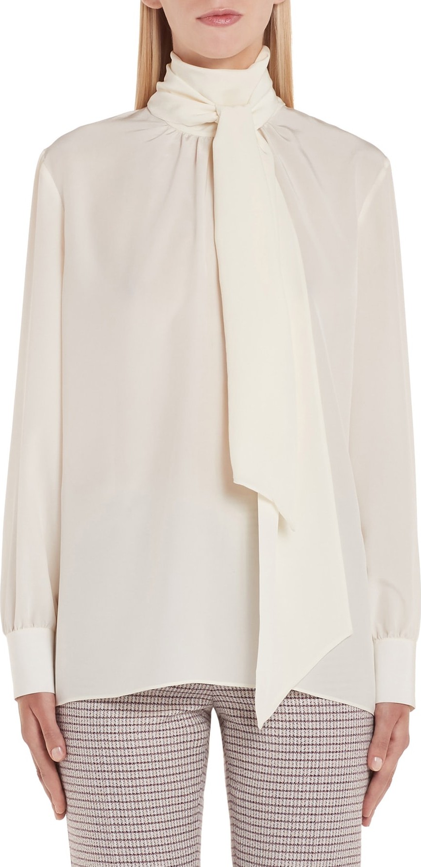 Fendi Scarf Neck Silk Crêpe de Chine Blouse