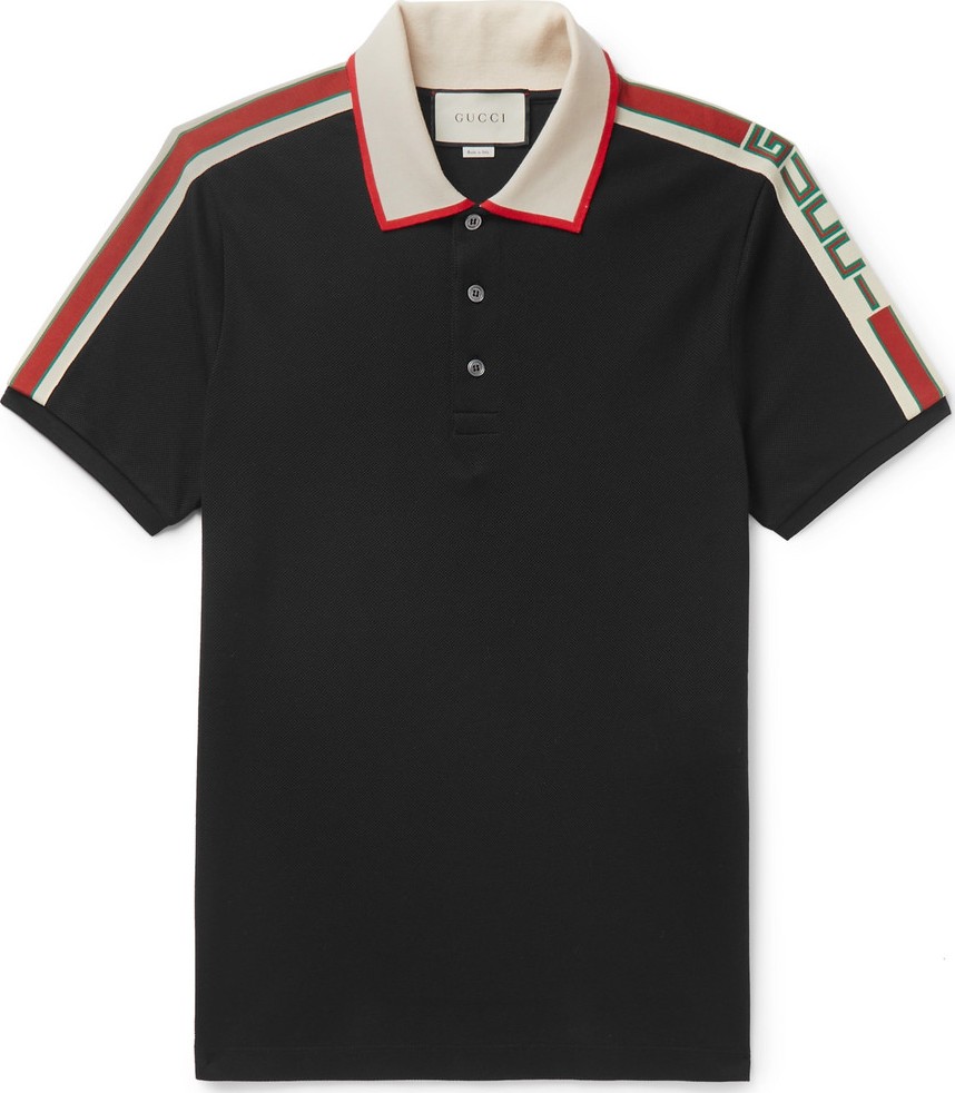 Gucci Slim-Fit Webbing-Trimmed Stretch-Cotton Piqué Polo Shirt