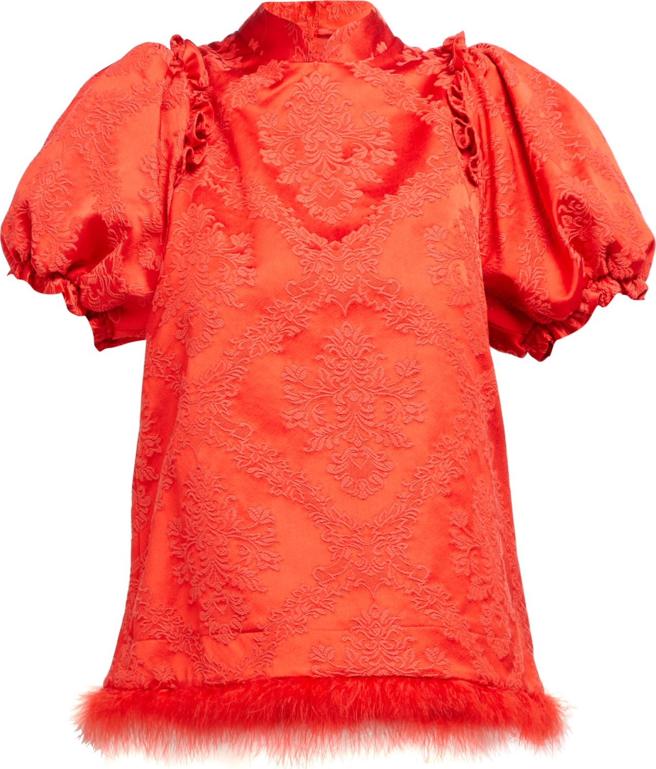 Simone Rocha Floral-jacquard feather-trimmed cotton-blend top