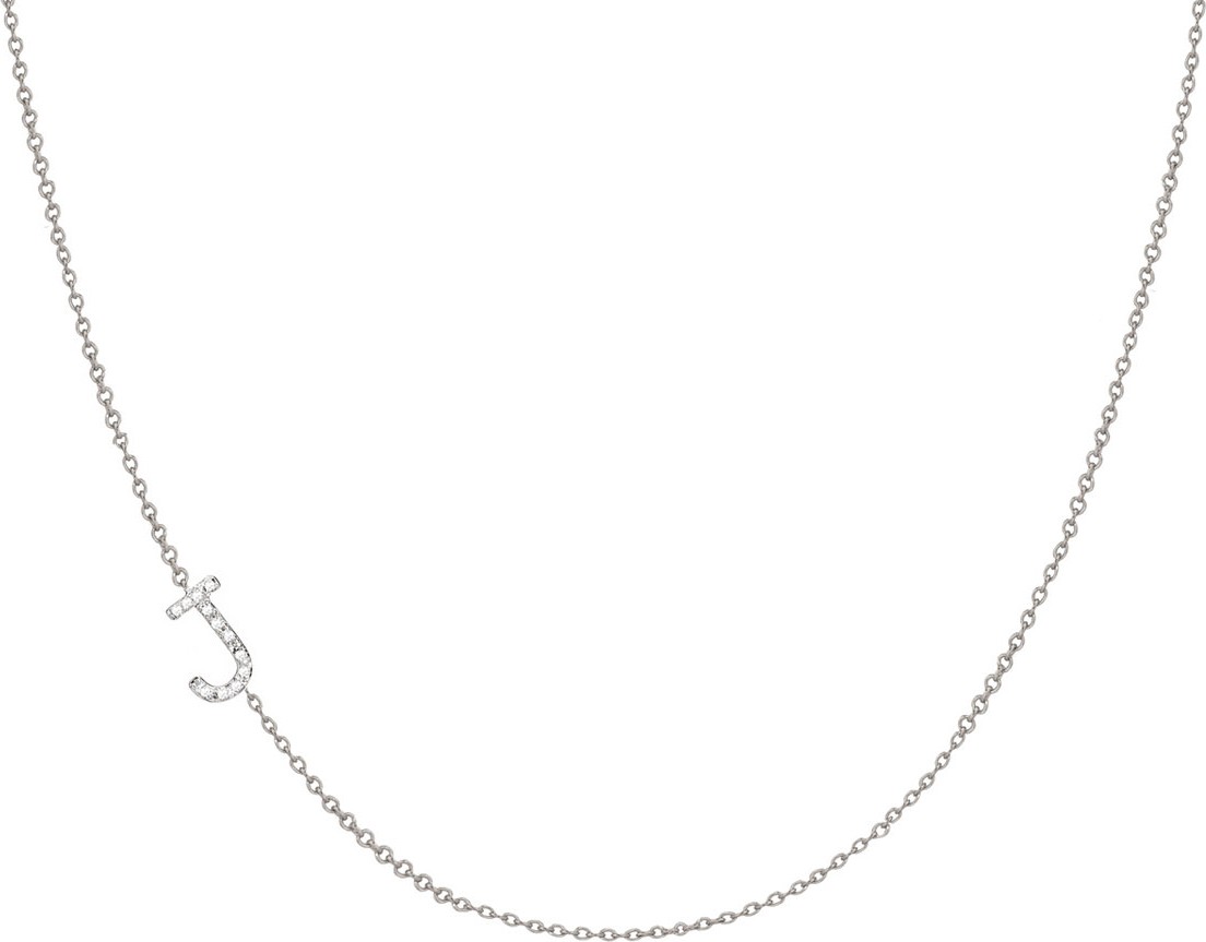 ZOE LEV Personalized Asymmetric Diamond Initial Necklace in 14K White Gold
