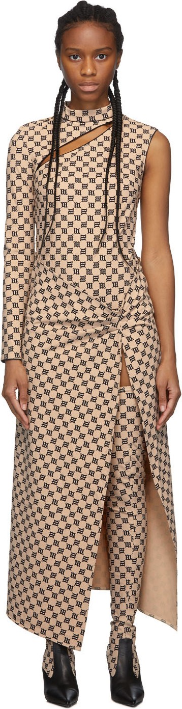 Misbhv Beige Monogram Single-Shoulder Dress