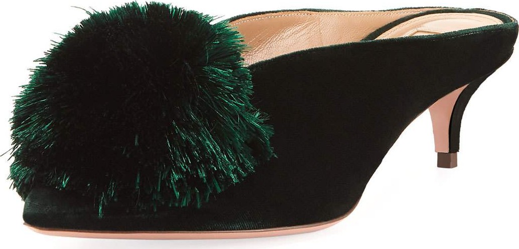 Aquazzura Powder Puff 45mm Velvet Pompom Mule