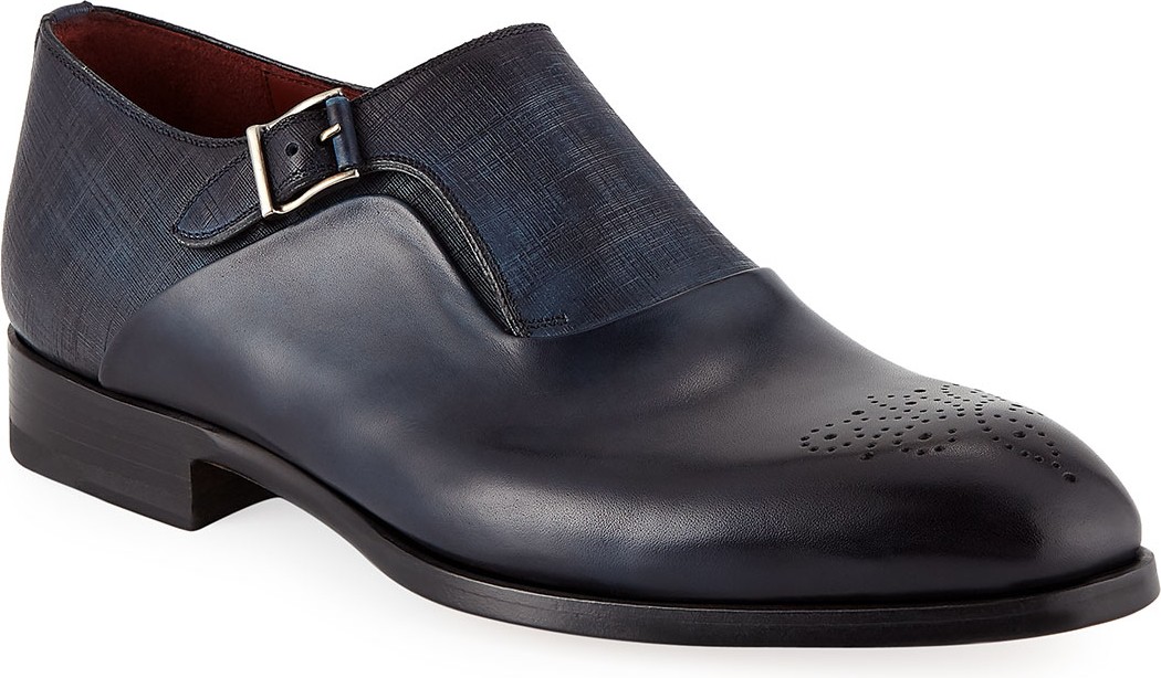 MAGNANNI Textured Monk Strap Shoes