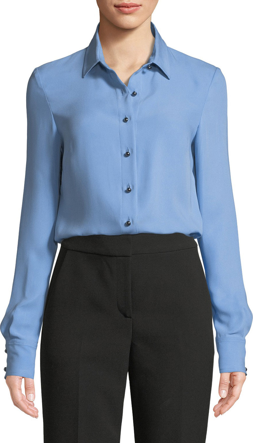 St. John Long-Sleeve Silk Georgette Blouse