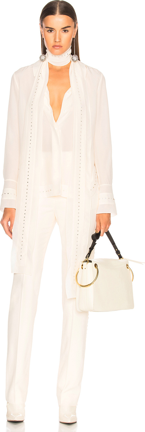 Chloe Crepe de Chine Crystal Embellished Tie Neck Blouse