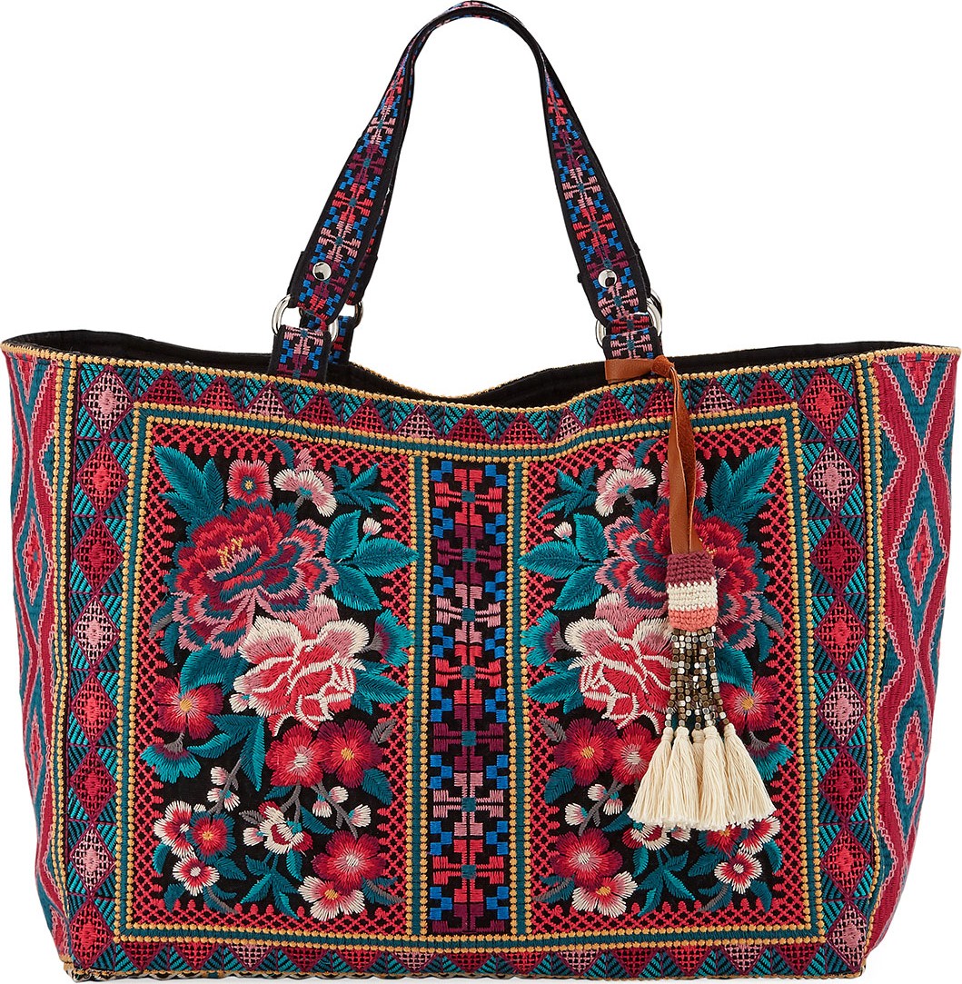 Johnny Was Annaliese Embroidered Cotton Canvas Tote Bag