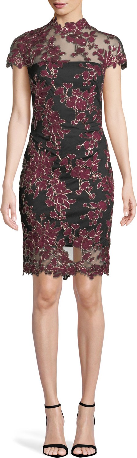 Tadashi Shoji Lace Applique Cap-Sleeve Cocktail Dress