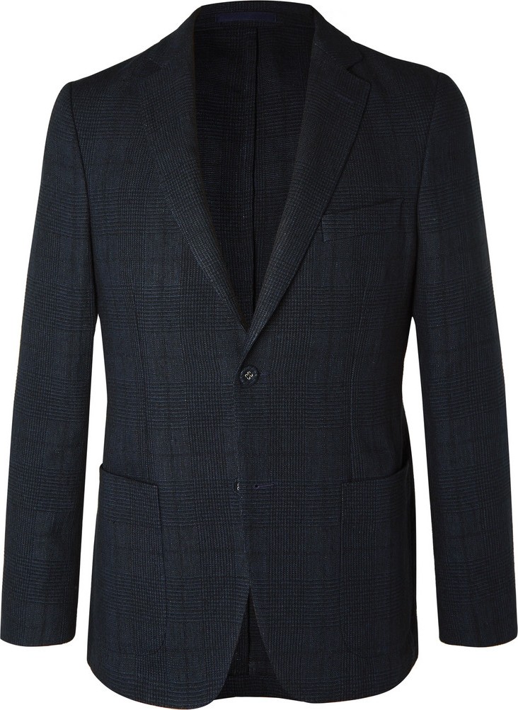 Officine Générale Navy Prince of Wales Checked Cotton and Linen-Blend Blazer