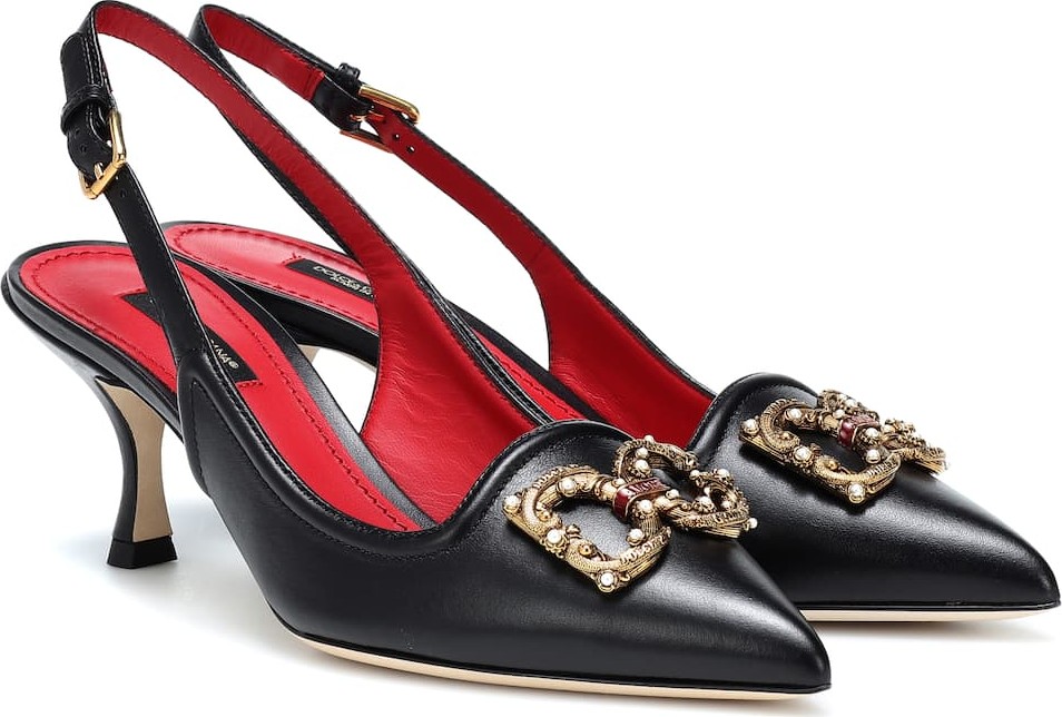 Dolce & Gabbana Embellished leather slingback pumps