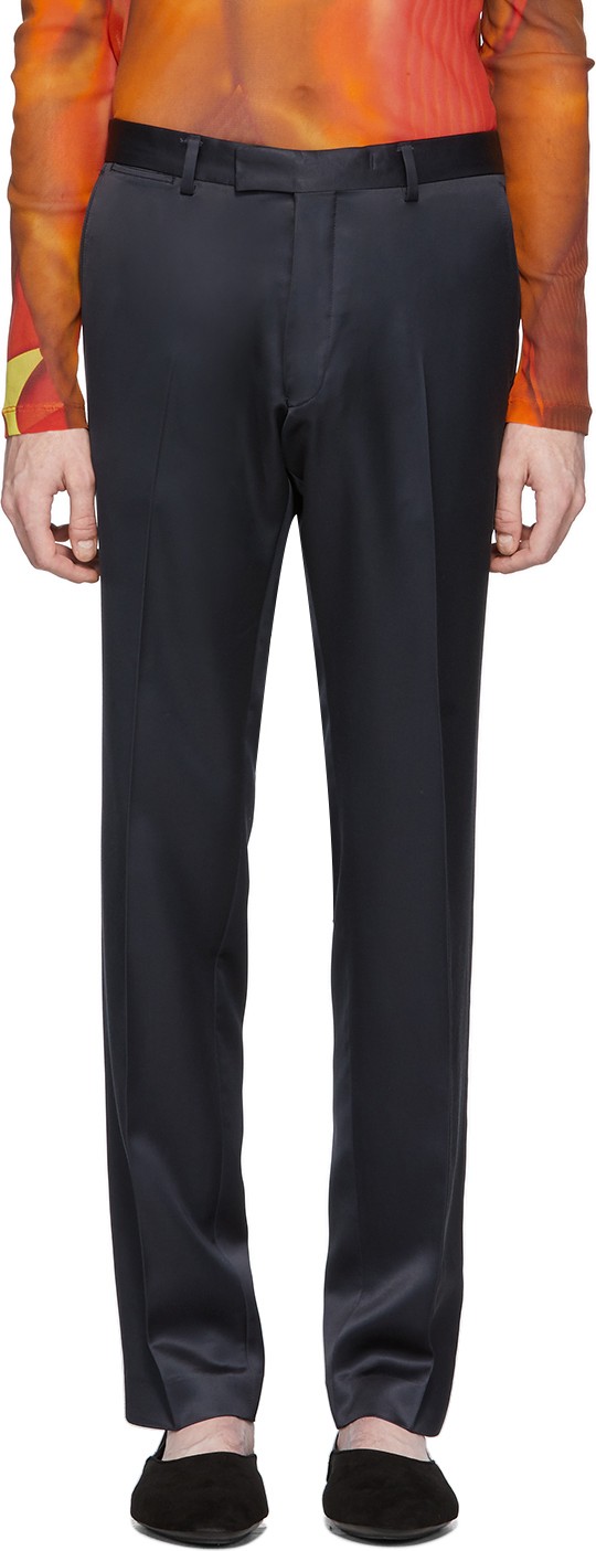Dries Van Noten Navy Satin Trousers