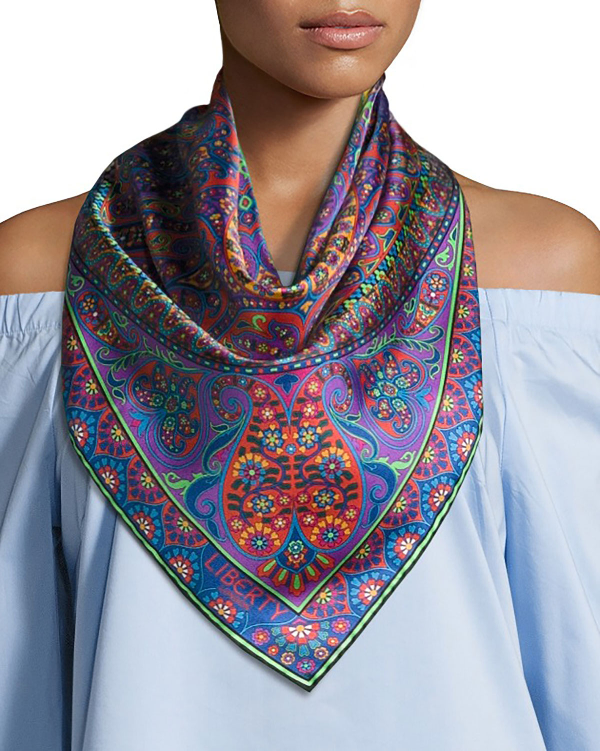 Liberty London Aurora Silk Twill Paisley Scarf, Red/Multicolor