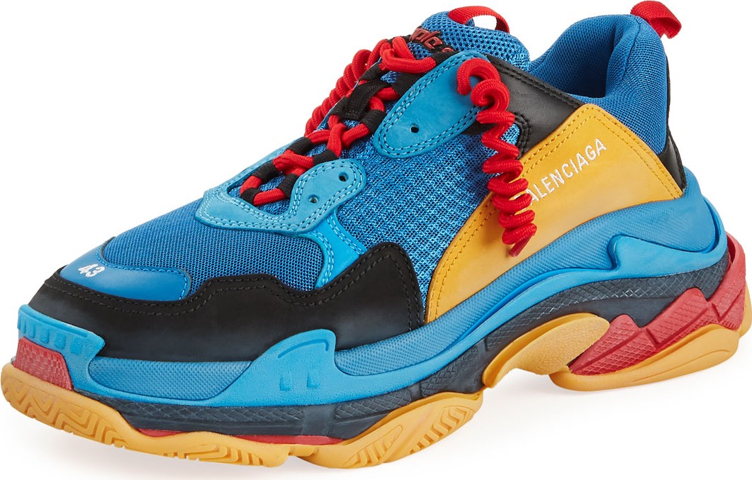 Balenciaga Men's Triple S Mesh & Leather Sneakers, Blue/Orange