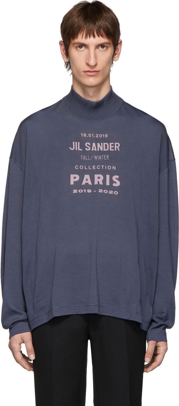 Jil Sander Blue Oversized Boxy Logo Sweater