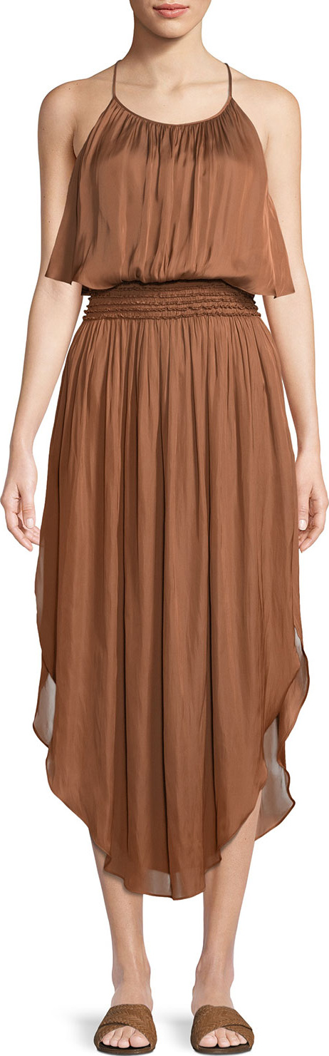 HALSTON HERITAGE Smocked-Waist Sleeveless Dress