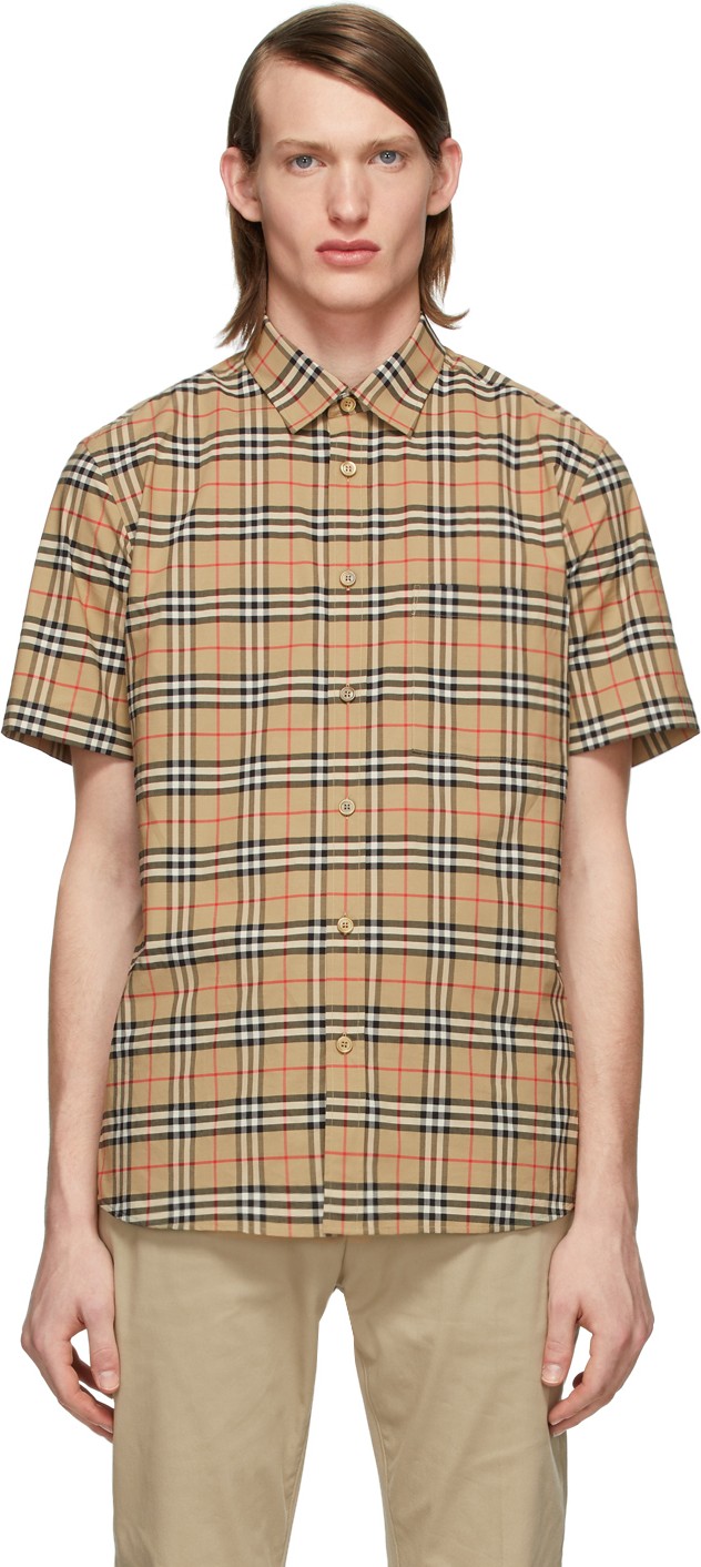 Burberry London England Beige Check George Short Sleeve Shirt