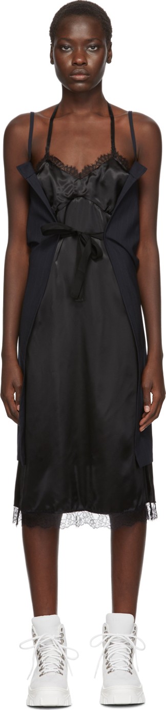 MM6 Maison Margiela Black & Navy Strappy Slip Dress