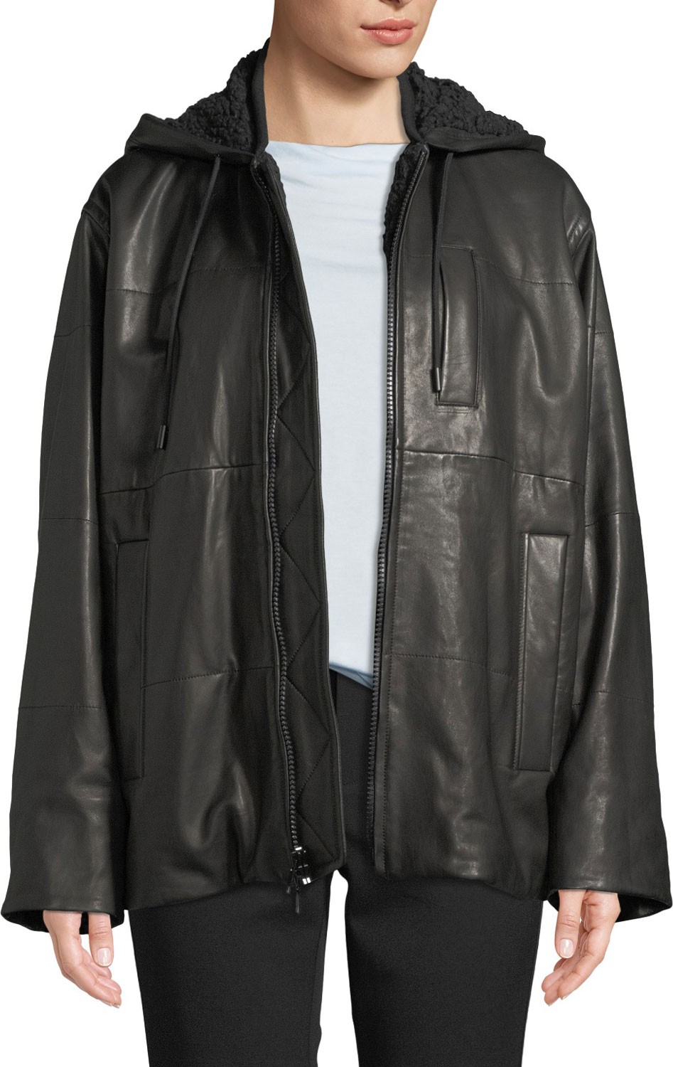 Vince Oversized Zip-Front Leather Puffer Jacket