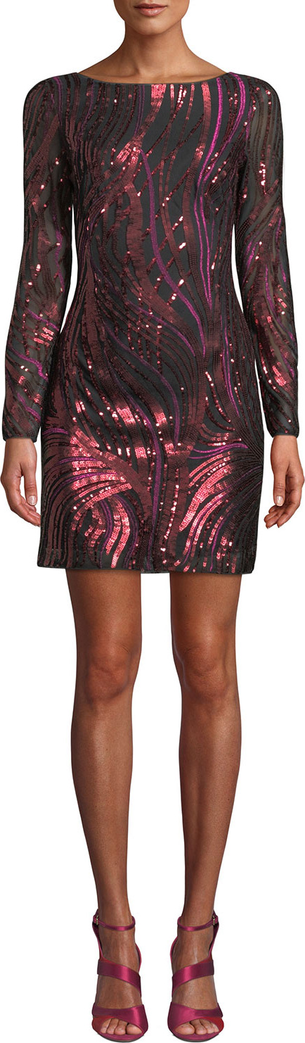 Aidan by Aidan Mattox Long-Sleeve Sequin-Ribbon Mini Dress