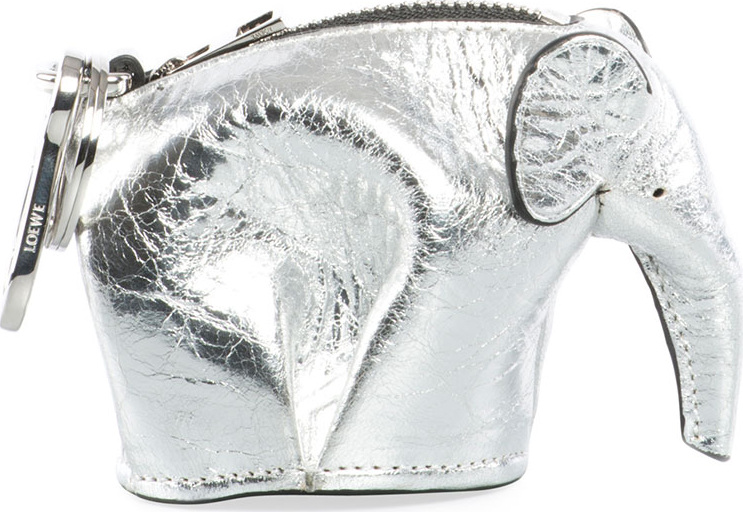 LOEWE Elephant Bag Charm/Coin Purse, Gray Metallic