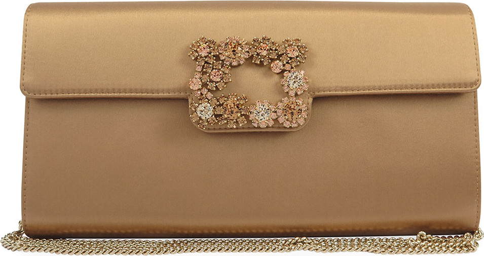 Roger Vivier Floral Crystal-Buckle Satin Envelope Clutch Bag