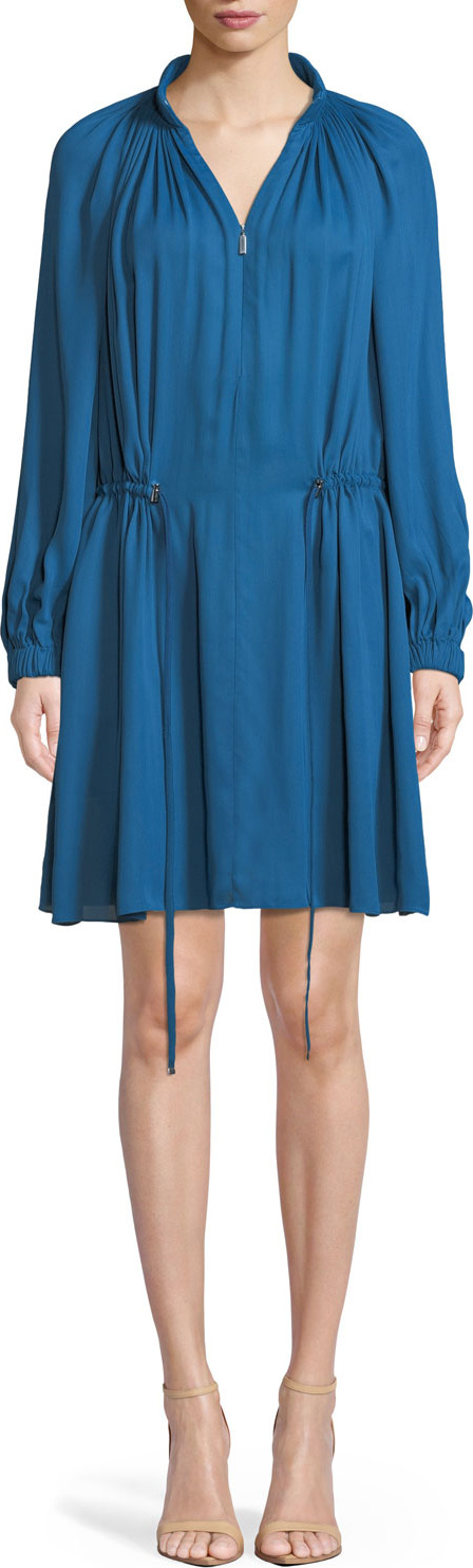 Tibi Gathered Drawstring Zip-Front Short Dress