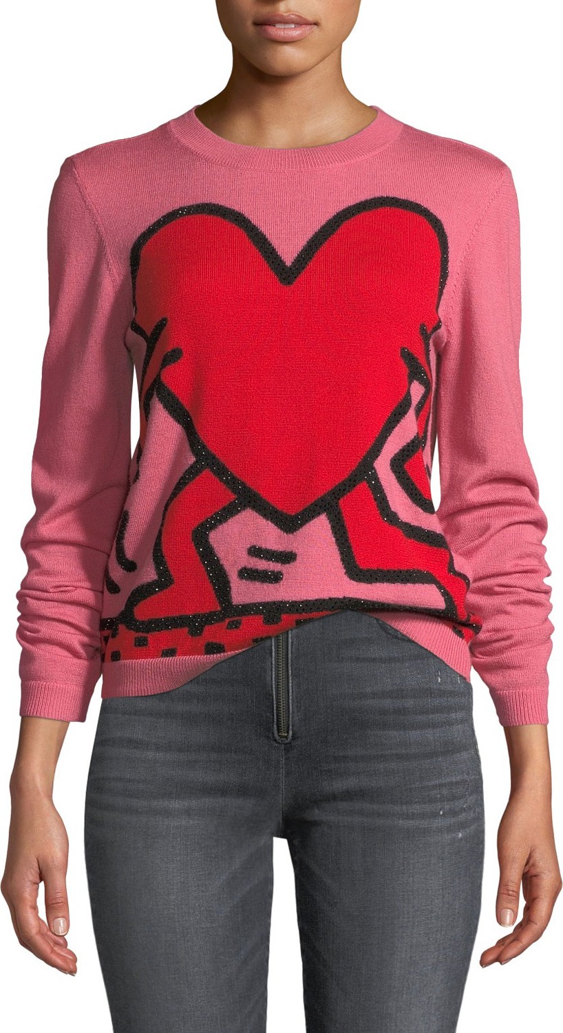 Alice + Olivia Chia Relaxed Intarsia Crewneck Pullover Sweater