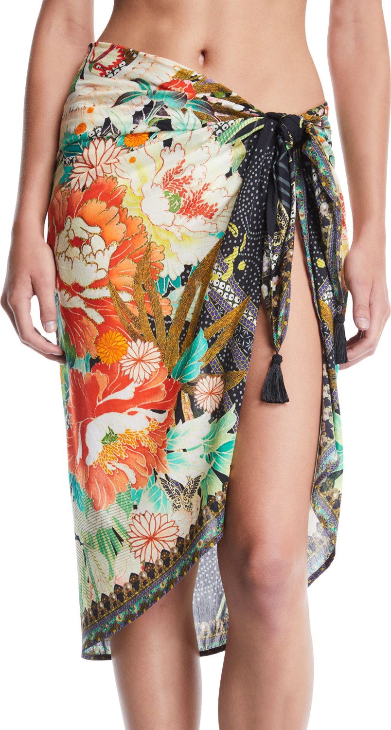 Camilla Floral Printed Sarong Coverup with Tassels