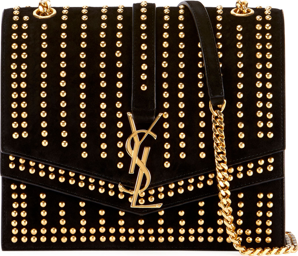 Saint Laurent Sulpice Monogram YSL Triple-Flap Suede Crossbody Bag - Golden Hardware