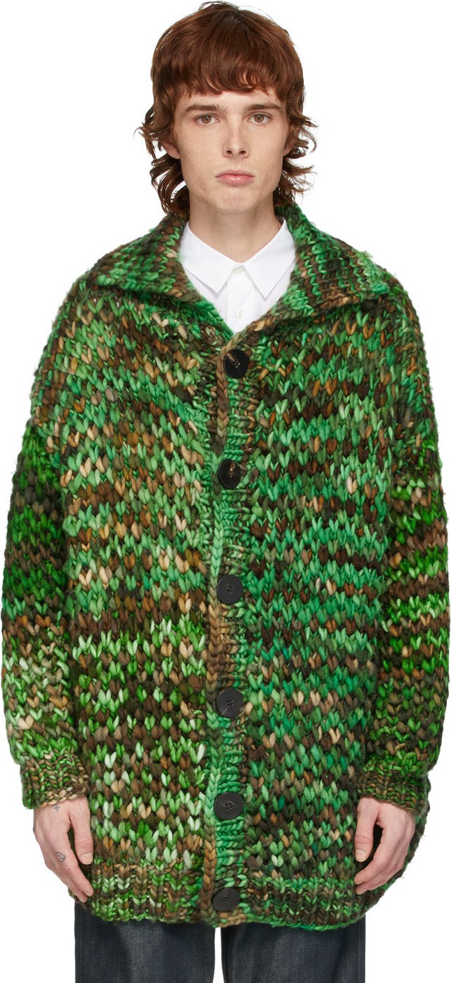 S.R. STUDIO. LA. CA. Green & Brown Oversized Merino Chunky Cardigan