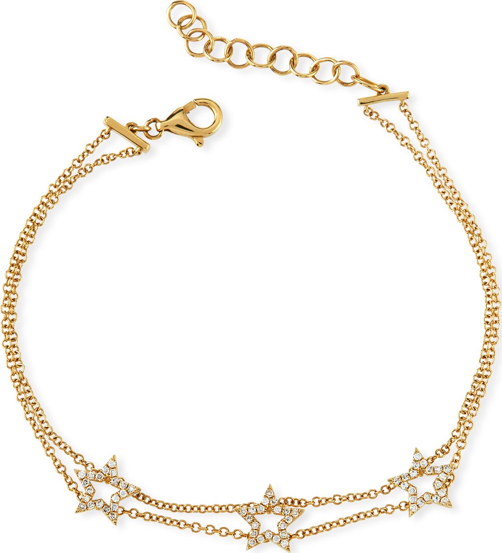 EF Collection 14k Gold Triple Diamond Open Star Bracelet