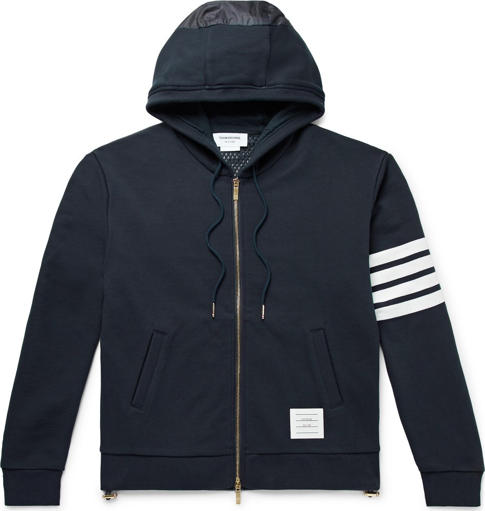Thom Browne Panelled Striped Loopback Cotton-Jersey and Ripstop Zip-Up Hoodie