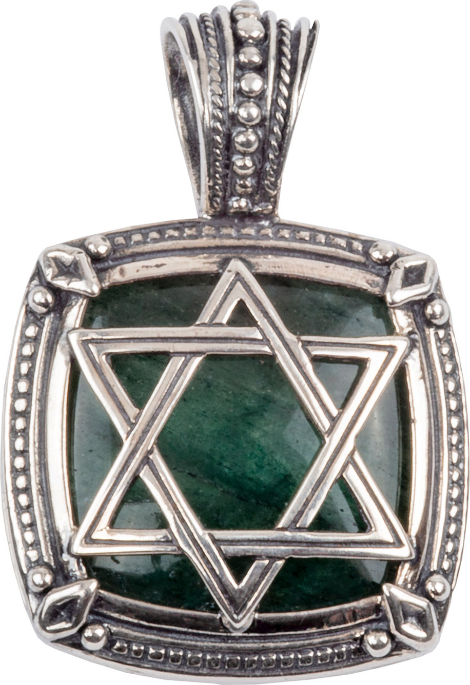 Konstantino Men's Sterling Silver Star of David Pendant with Aventurine