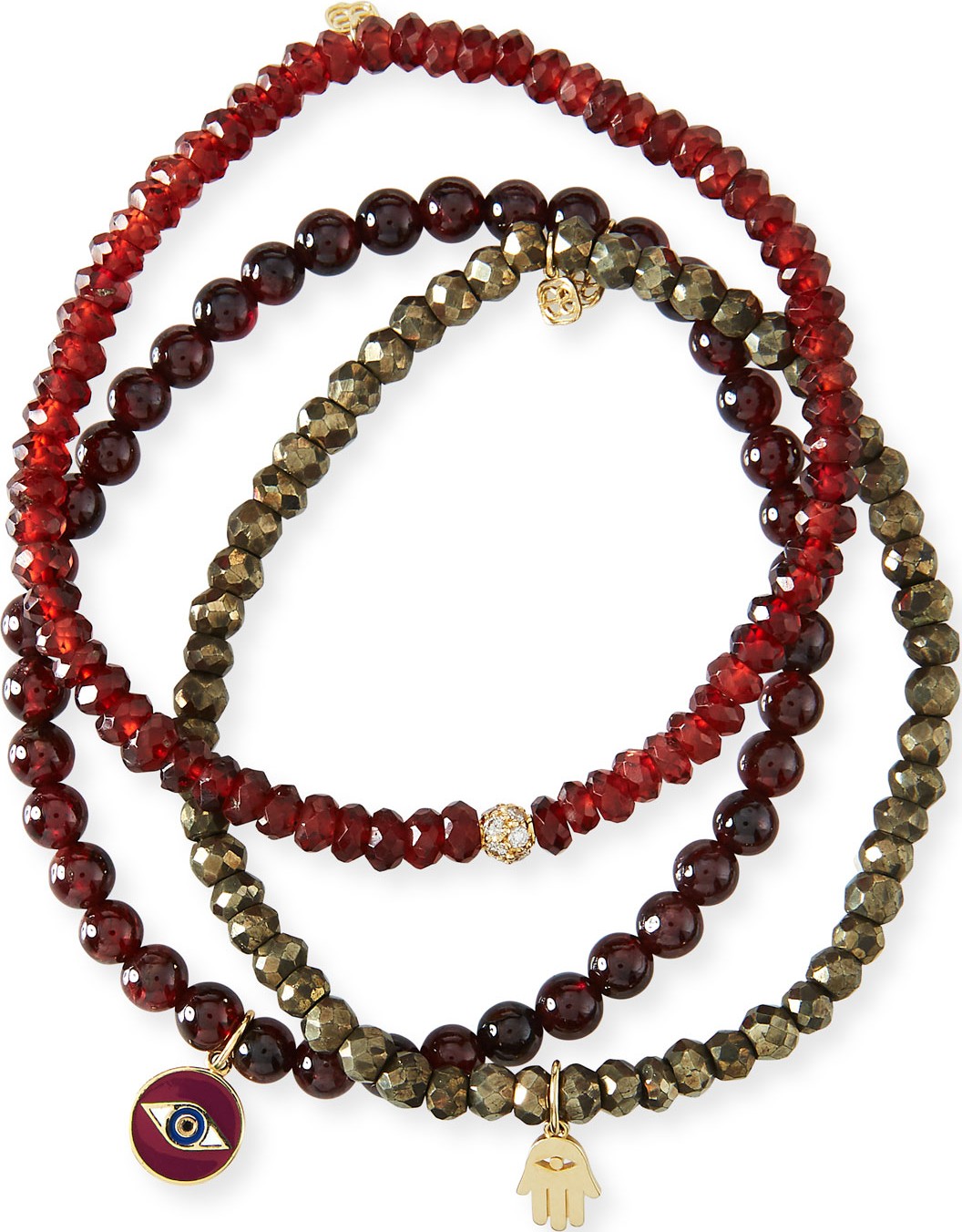Sydney Evan Bordeaux Protection Trio Garnet & Hamsa Bracelets  Set of 3