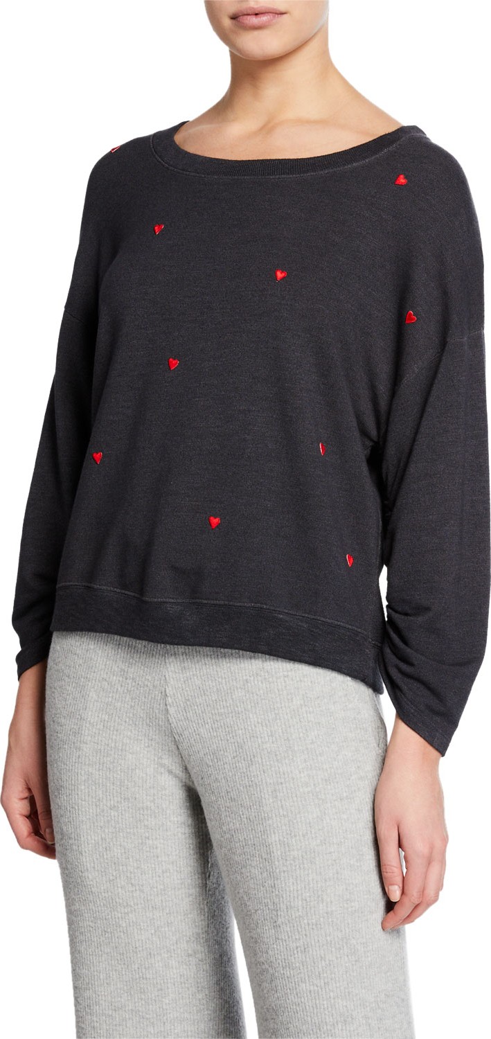 SUNDRY Heart Patches Boat-Neck Sweatshirt