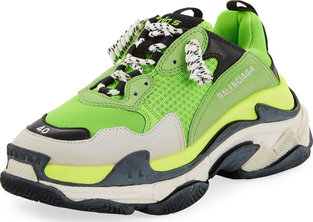Balenciaga Men's Triple S Mesh & Leather Sneakers, Green