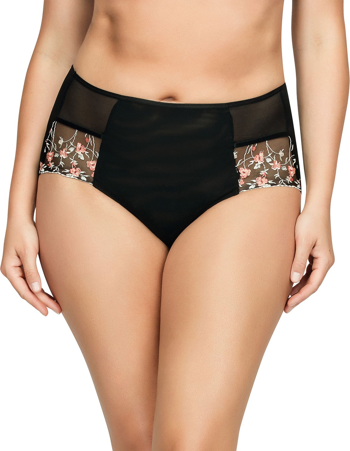 Parfait Briana Floral-Lace High-Waist Bikini Briefs, Black Floral