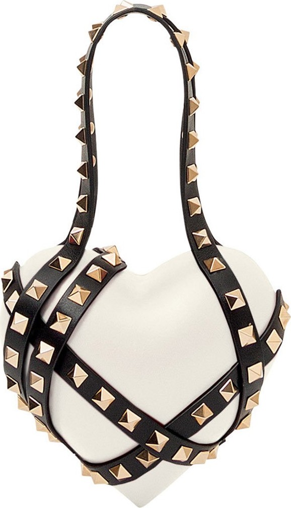 Valentino White Rockstud Heart Bag