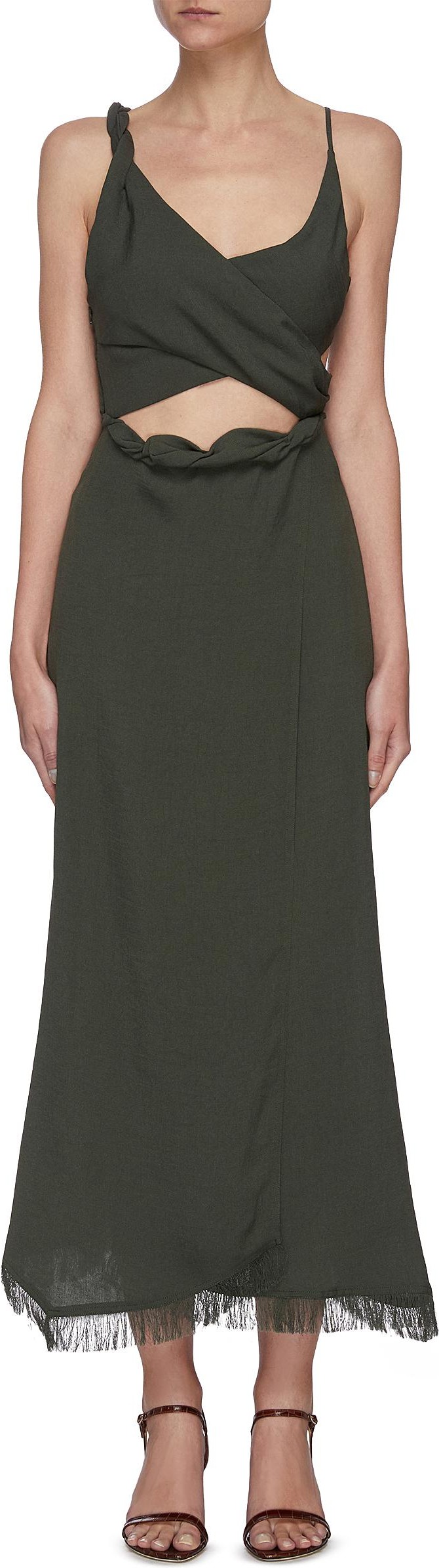 Nanushka 'Sloan' asymmetric fringe hem wrap dress