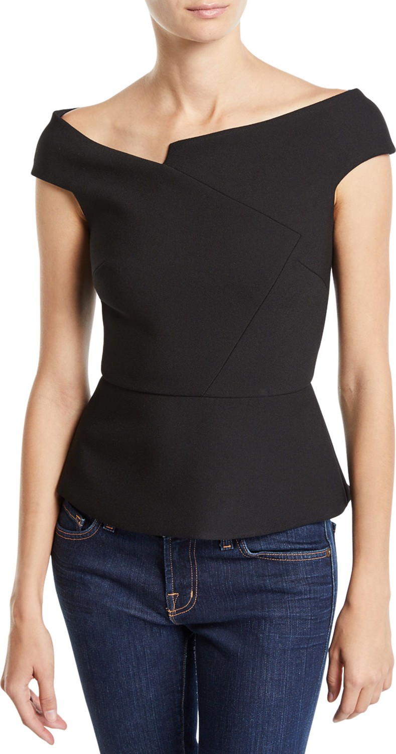 Roland Mouret Elmswell Asymmetric Off-The-Shoulder Peplum Blouse